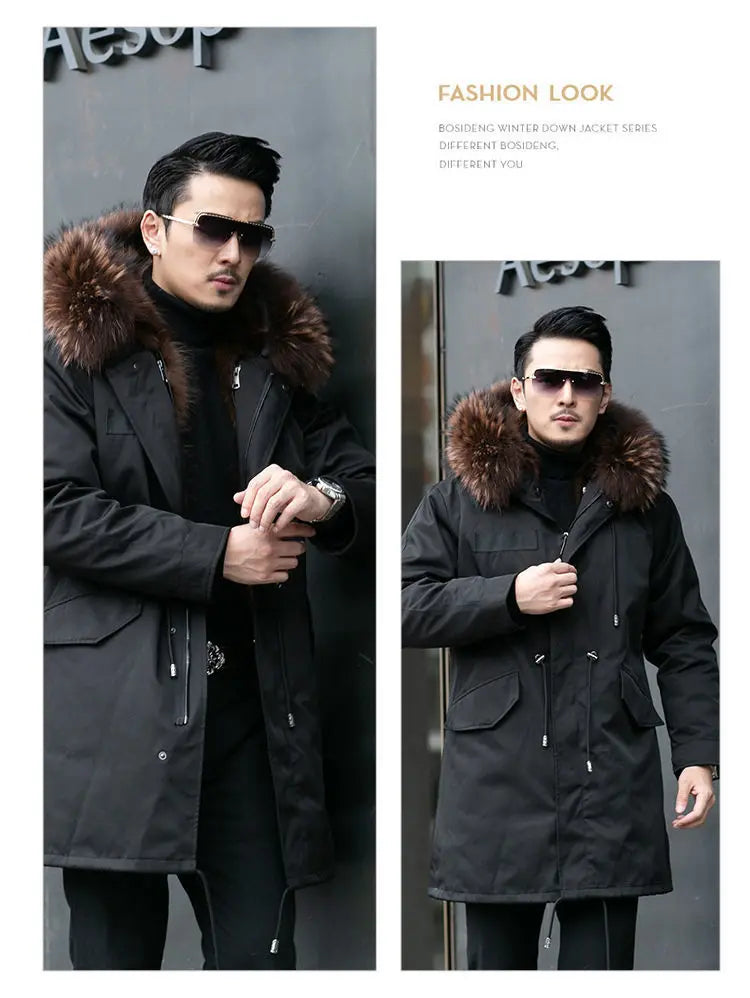 2023 New Parka Men Whole Mink Liner Winter New Fur Coat Mink-like Wool Mid-Length Leather Fur Coat