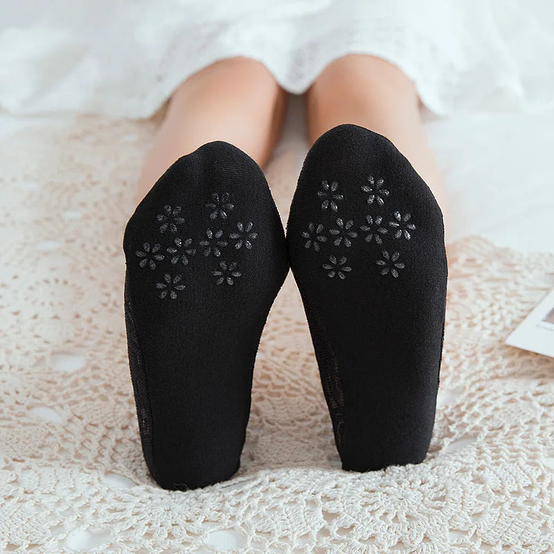 10pcs Lace Flower Sock Slippers Women Summer Breathable Silicone Non-slip Ankle Invisible Slipper Hollow Boat Socks Ballet Sox