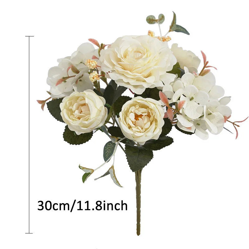 30cm Fake Peony Silk Flowers Bouquet Faux Hydrangea Flower Decor Wedding Party Home Decoration Retro Peonies Artificial Flowers