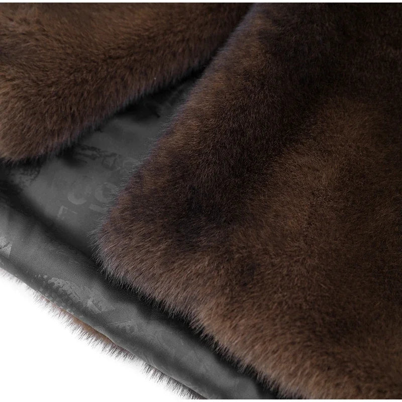 Women's Dark Brown Faux Fur Long Overcoat Single Breasted Fleece Long Trench Coat Winter Fluffy Plush Warm New Thicken Outerwear