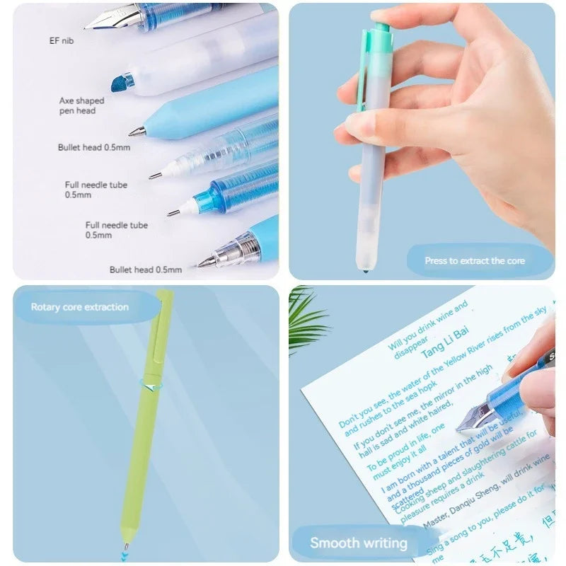 6pcs/set Roller Pen Purple / Pink / Green Color Ink Straight Liquid Gel Pen Ballpoint Pen for School Office Stationery Kawaii
