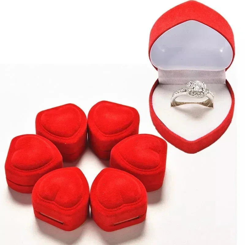 Flocking Red Heart Shape Ring Boxes Jewelry Display Cases Holder Gift Box Wedding Ring Box Counter Packaging Rings Wholesale