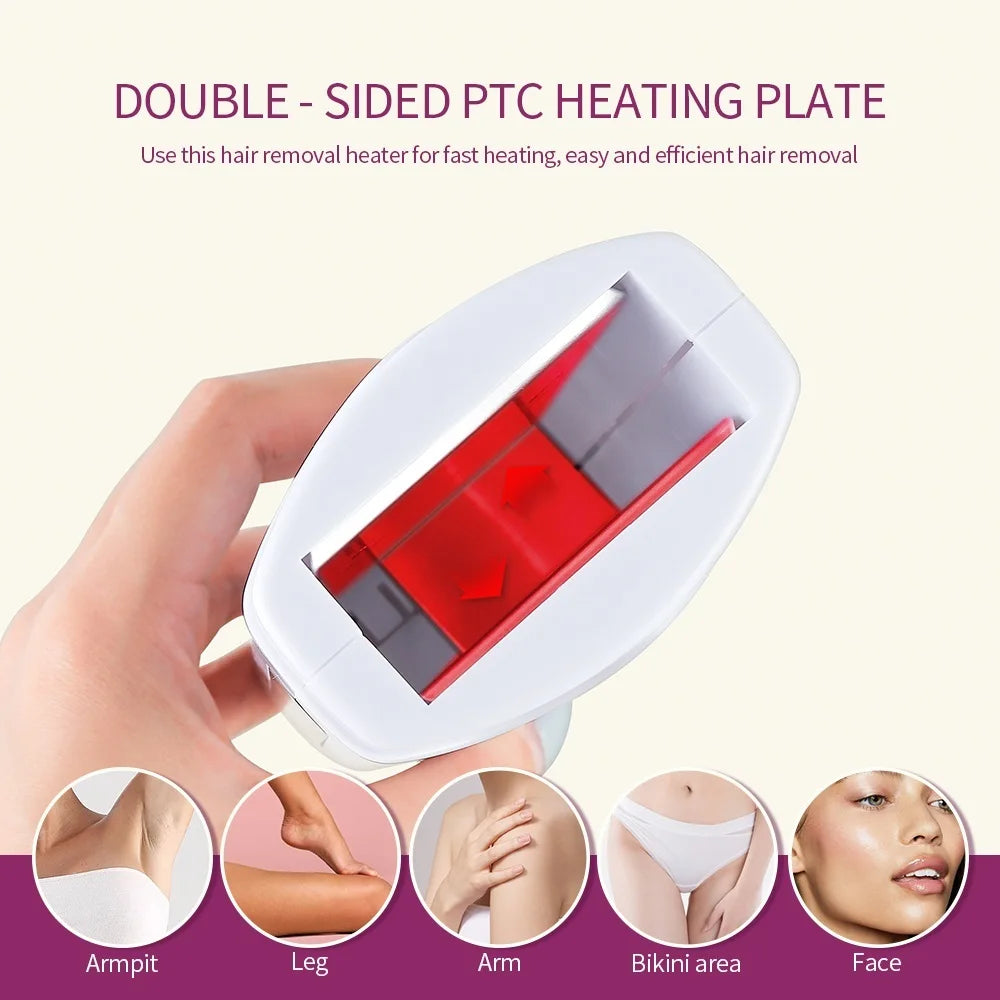 3 IN 1 Double Roller Depilatory Wax Waxing Kit Hair Removal Waxing Kit Wax Heater with Wax Cartridge Facial Body Bikini Epilator