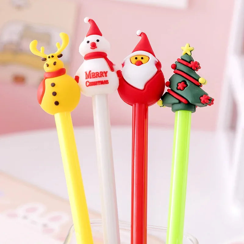 30Pcs/Lot Kawaii Christmas Gel Pen 0.5mm Black Ink Cute Christmas Tree Elk Santa Snowmen Neutral Pen School Stationary Kids Gift
