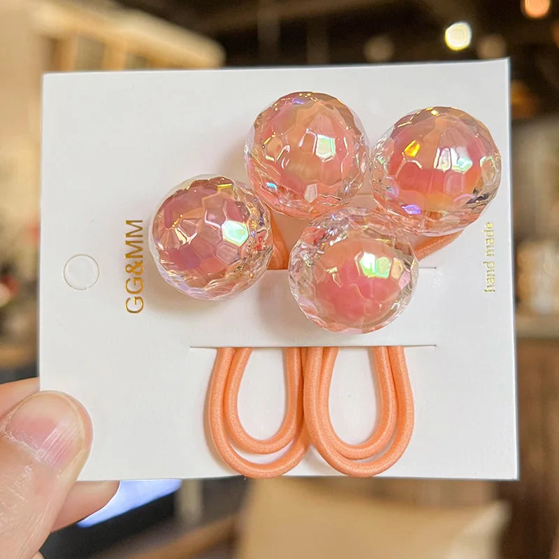 2pcs/lot Korean Color Ball Cartoon Head Cute Simple Long Rubber Band For Girl Children Kawaii Ponytail Hair Ties Party