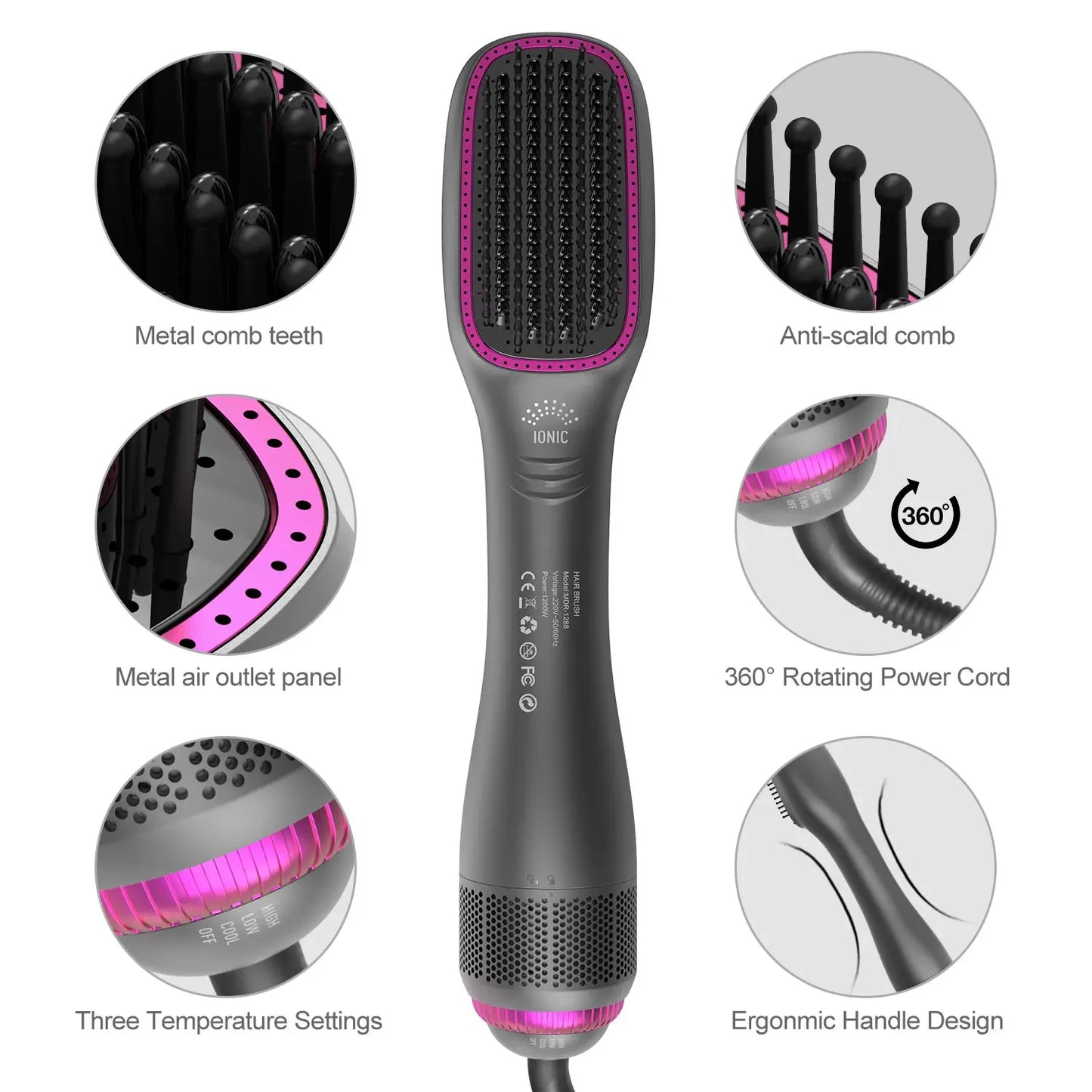 3 In 1 Hairdryer Brush Overheating Protection Negative Ion Hair Straightener Fast Heating Lightweight Hair Straightening Tool