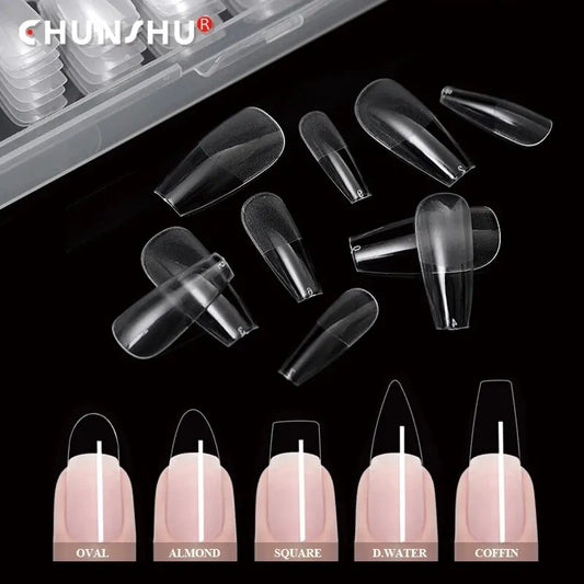 120Pcs False Nails Semi-Frosted Clear Coffin Fake Nail Tips Press on Nails Soak Off Full Cover Nail Capsule For Extension