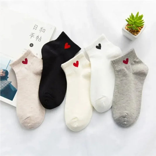 Spring and Autumn Love Women's Socks Casual Sports Short Boat Sock Cute Pure Cotton Ankle Socks Harajuku