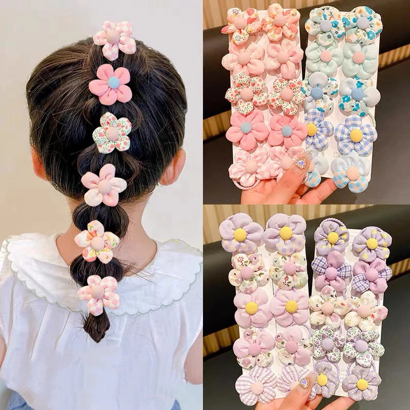 10 Pcs/Set Baby Girl Cute Colors Flower Elastic Hair Bands Ponytail Holder Chilren Soft Scrunchies Rubber Kids Hair Accessories