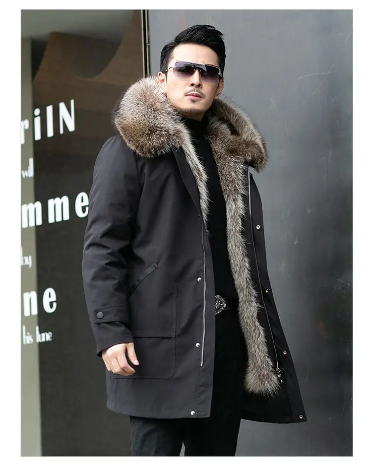 2023 New Parka Men Whole Mink Liner Winter New Fur Coat Mink-like Wool Mid-Length Leather Fur Coat