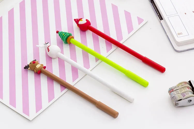 30Pcs/Lot Kawaii Christmas Gel Pen 0.5mm Black Ink Cute Christmas Tree Elk Santa Snowmen Neutral Pen School Stationary Kids Gift