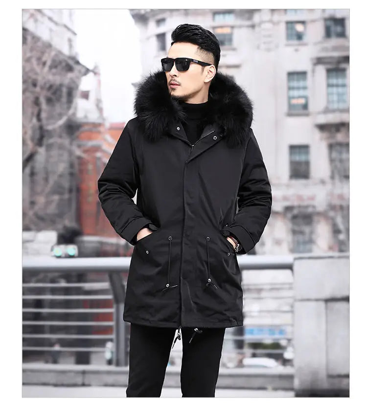 2023 New Parka Men Whole Mink Liner Winter New Fur Coat Mink-like Wool Mid-Length Leather Fur Coat