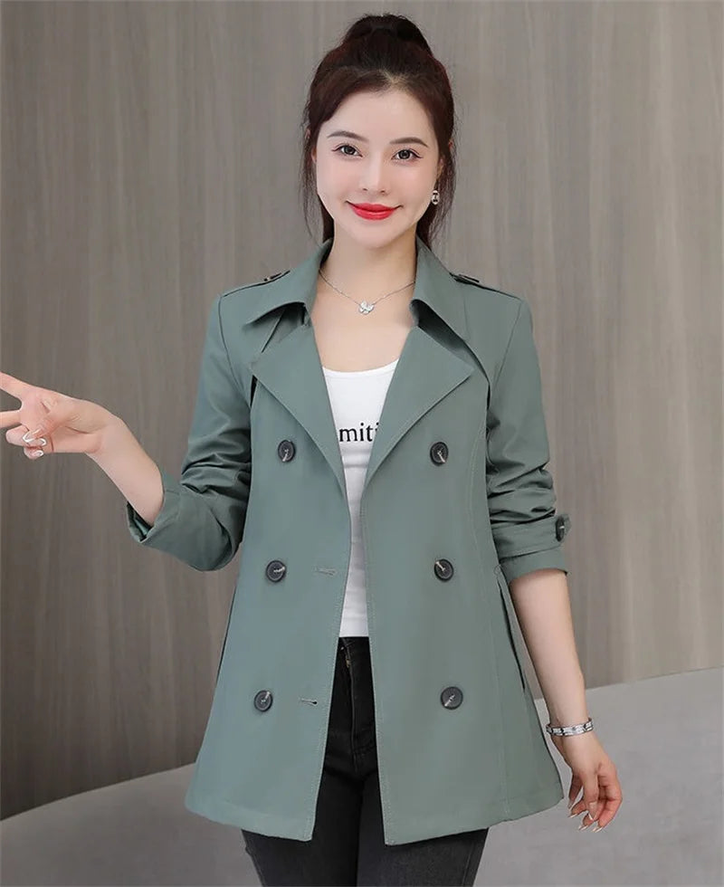 Women's Jacket 2024 New Spring Long Sleeves Stand Collar Casual Windbreaker Female Double-breasted With Belt Outerwear