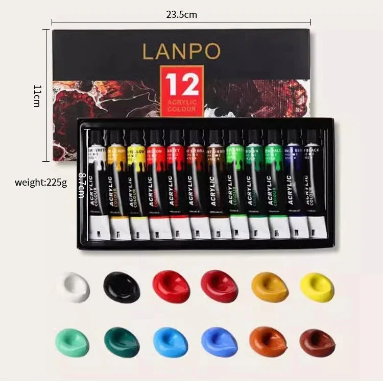 12/24 Colors Professional Acrylic Paints Set 12ml Painting Pigment Artist Drawing Fabric Glass Waterproof Paint Tube