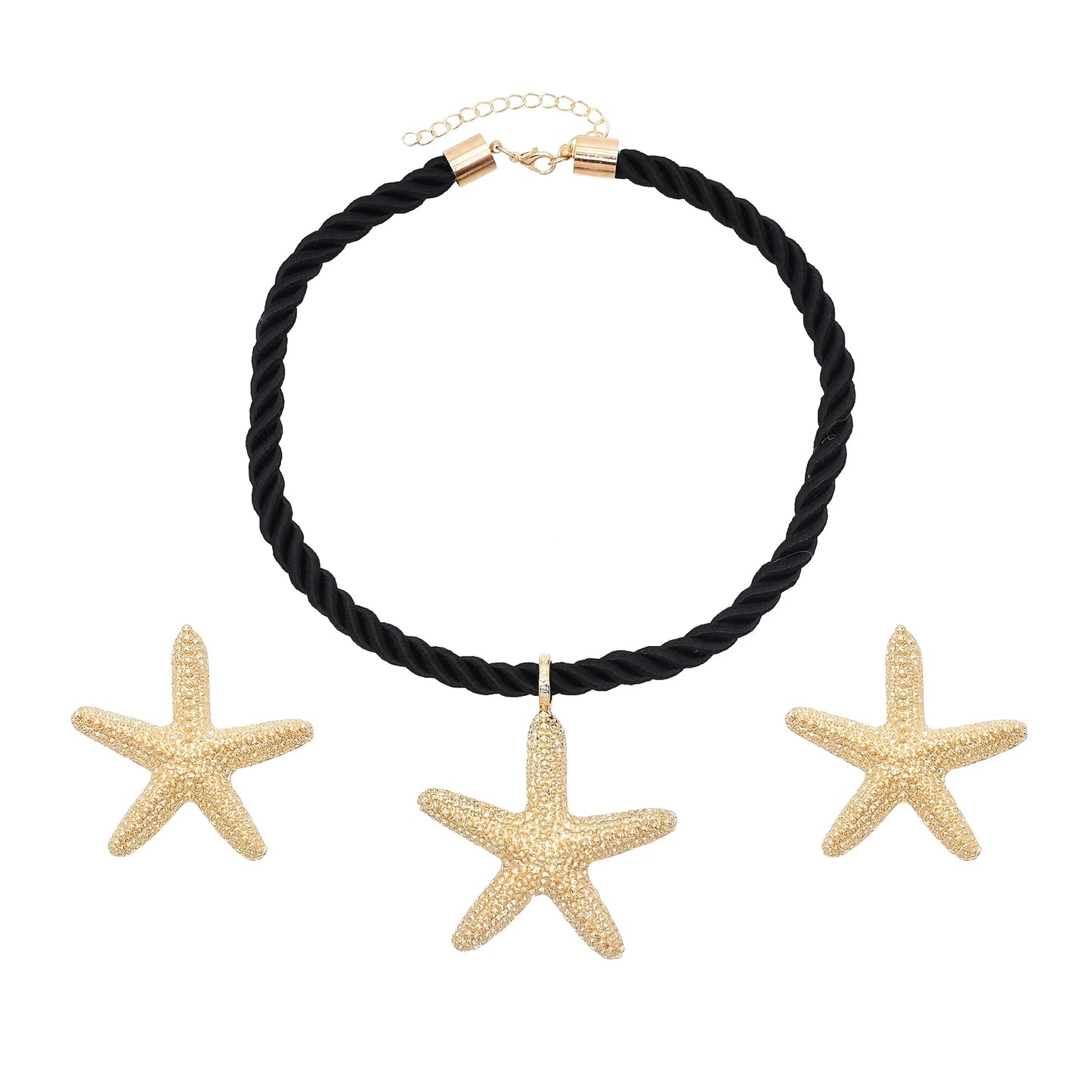 Golden Starfish Pendant Necklace Stud Earrings for Women Europ American Fashion Exaggerated Summer Marine Animal Jewelry Sets