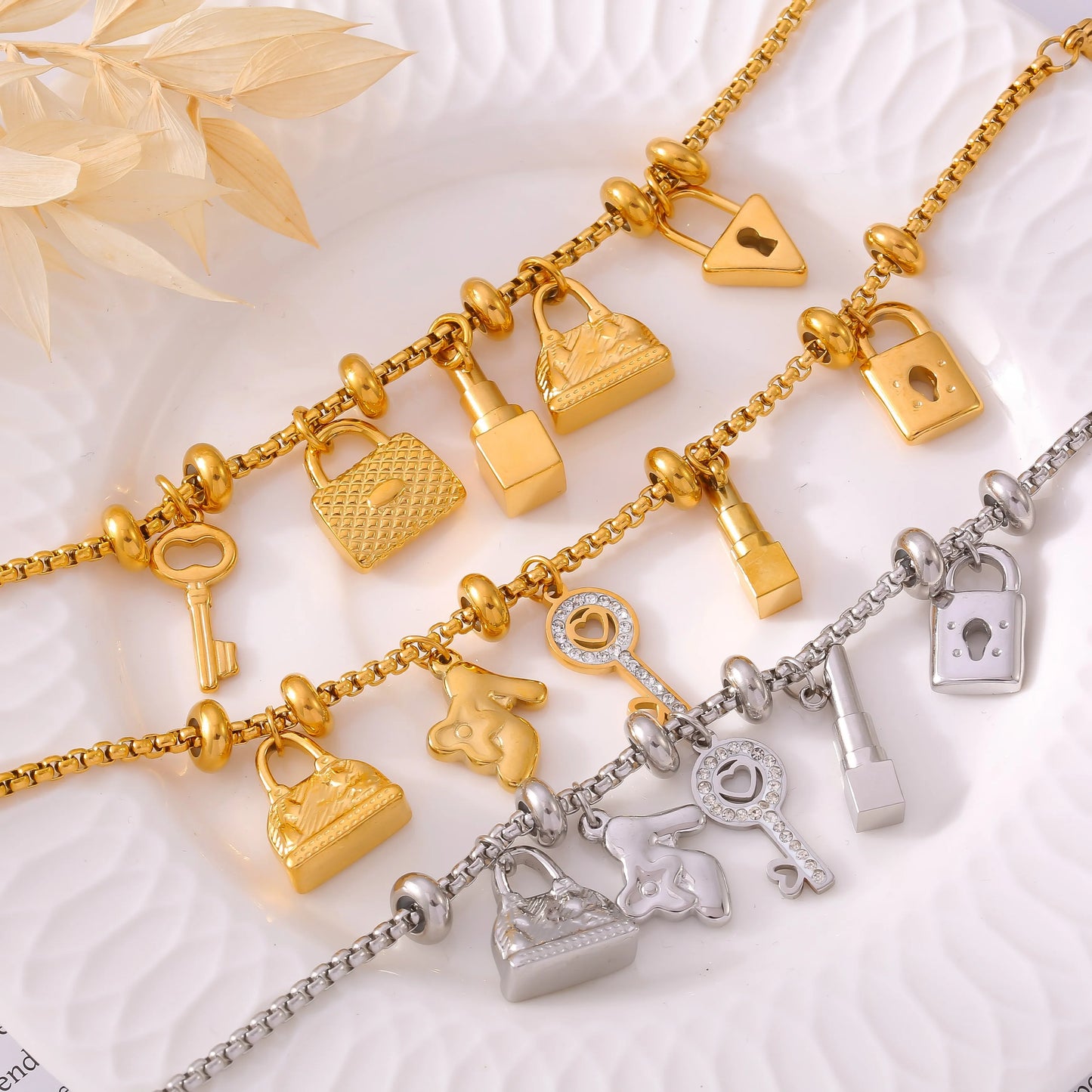 316L Stainless Steel Bracelets With Various Pendants For Women 18K Gold Plated Waterproof No Tarnish Women's Statement Bracelet