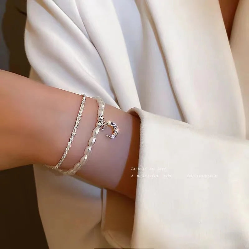 Gold Color Bracelet Set of Four Stainless Steel Sequins Rhinestone Bracelet Combination for Women Chain Bracelet Jewelry Gifts