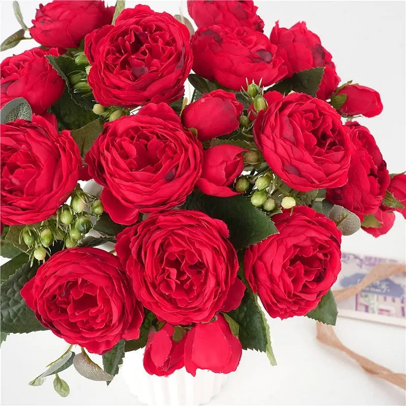 30CM Fake Roses Silk Peony Artificial Flowers Cheap New Year's Christmas Decorations Vase for Home Wedding Bridal Bouquet Indoor