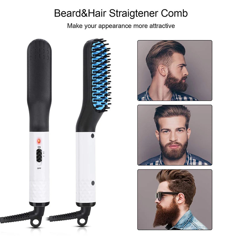 2023 New Hair Straightener Electric Negative Ion Heating Comb Men's Beard Hair Straightening Brush Dry And Wet Use Quick Styler