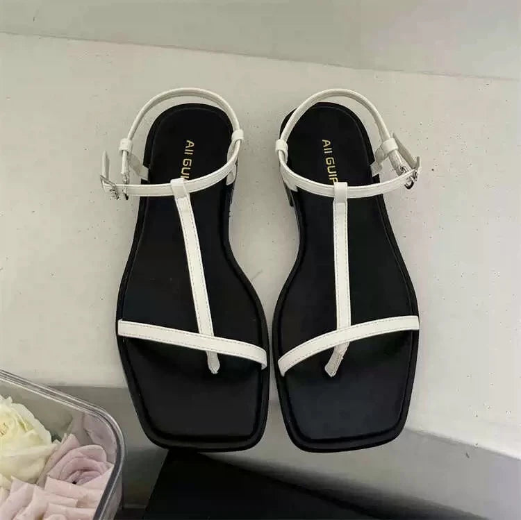 Summer Fashion Square Toe Ladies Shoes 2024 New Women's Thong Sandals Simple Thin Strap Slingback Sandals Sandalias De Mujer