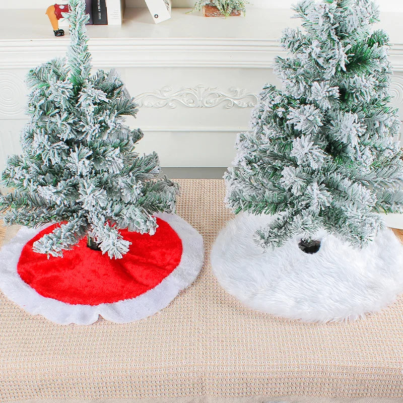 15 inch 38 cm Plush Christmas Tree Skirt White Faux Fur Xmas Trees Sequin Carpet Mat Small Skirts Home Party Decorations