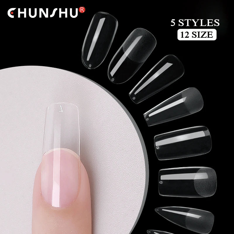 120Pcs False Nails Semi-Frosted Clear Coffin Fake Nail Tips Press on Nails Soak Off Full Cover Nail Capsule For Extension