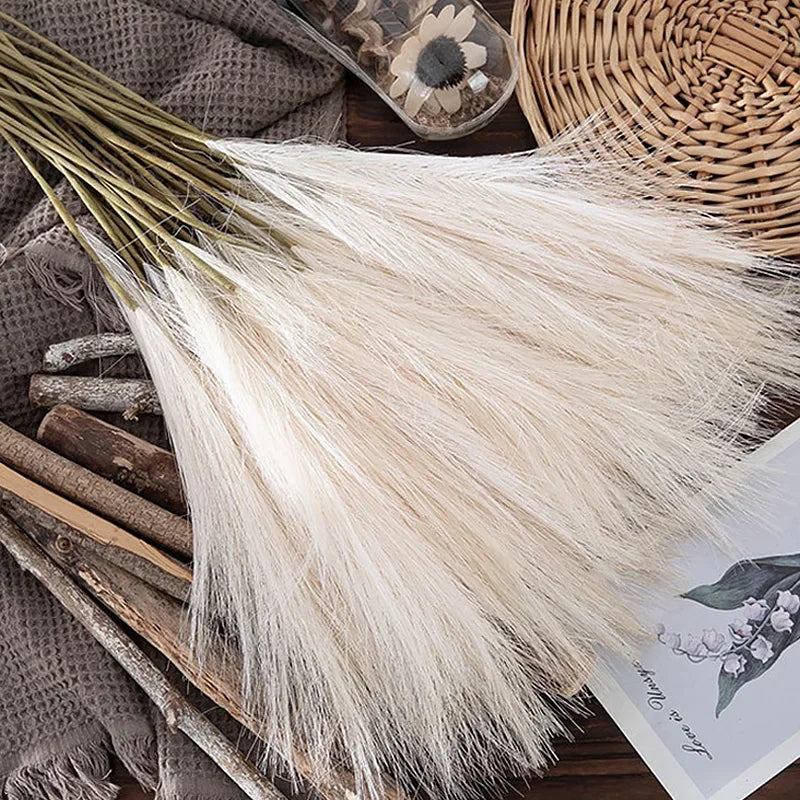 10Pcs Artificial Fluffy Pampas Grass Boho Decor Flower for Wedding Party Fake Plant Reed Simulated Home Decor Artificial Flower