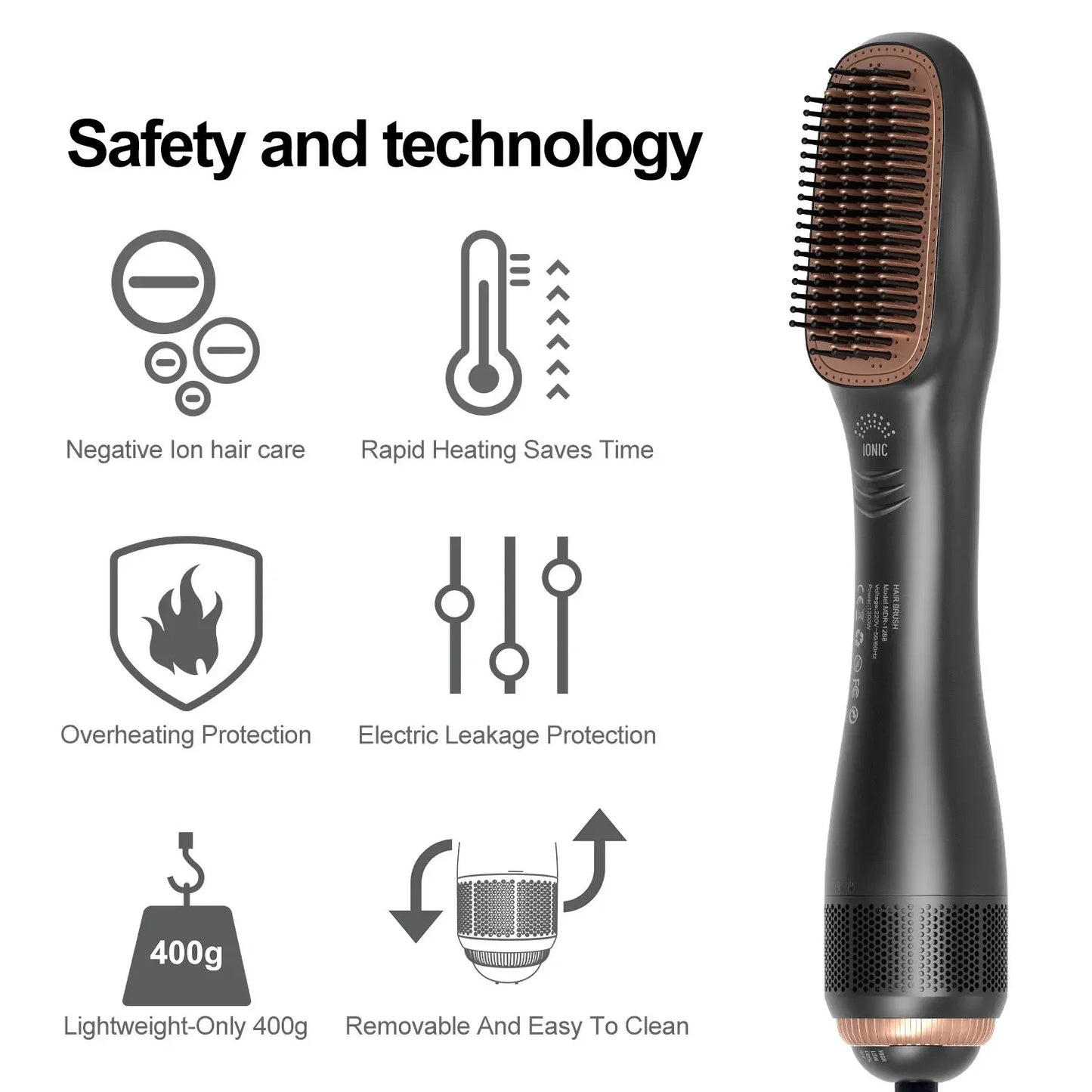 3 In 1 Hairdryer Brush Overheating Protection Negative Ion Hair Straightener Fast Heating Lightweight Hair Straightening Tool