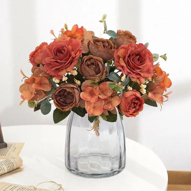 30cm Fake Peony Silk Flowers Bouquet Faux Hydrangea Flower Decor Wedding Party Home Decoration Retro Peonies Artificial Flowers
