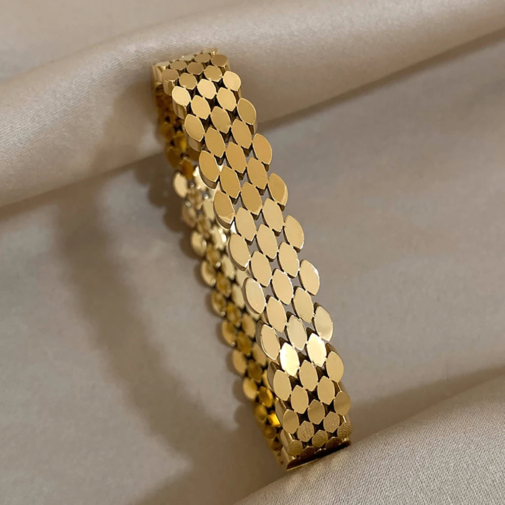 AENSOA 316L Stainless Steel High Quality Bubble Popcorn Shape Oval Bracelet Bangle Minimalist Metal Texture Rust Proof Jewelry