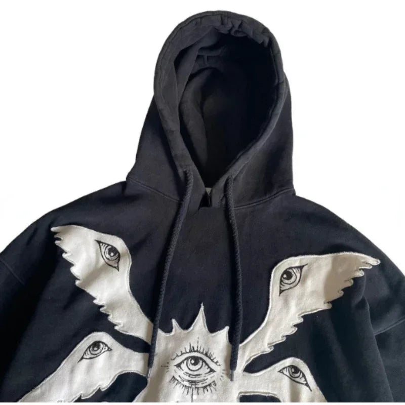 American Y2K vintage hoodies gothic pattern zip up hoodie winter womens mens hip hop long sleeve coats loose hooded sweatshirt