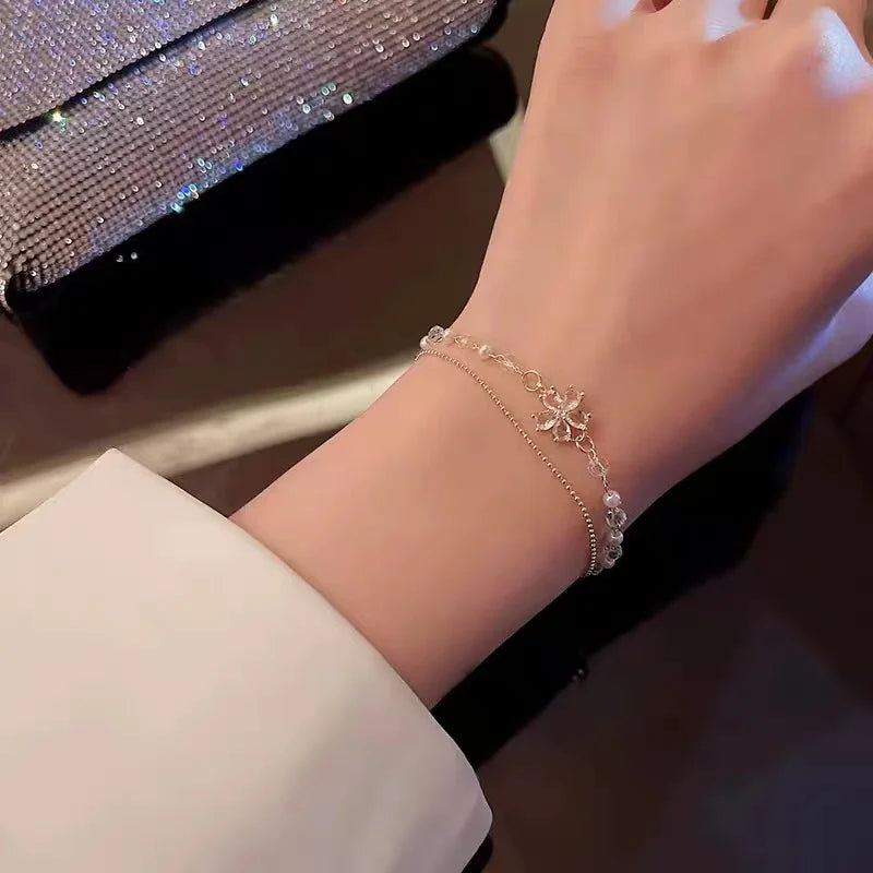 Gold Color Bracelet Set of Four Stainless Steel Sequins Rhinestone Bracelet Combination for Women Chain Bracelet Jewelry Gifts
