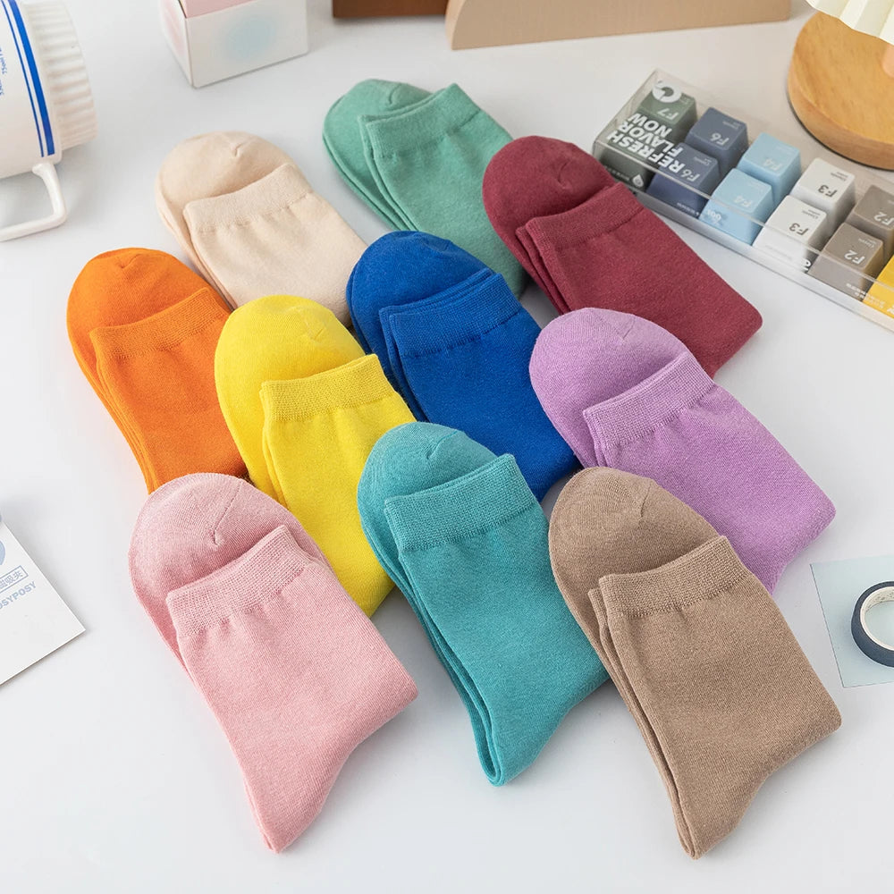 10 Pairs/Lot New Woman Cotton Socks Men Sock Solid Color Autumn Spring For Female's Soft Breathable Colorful Girl