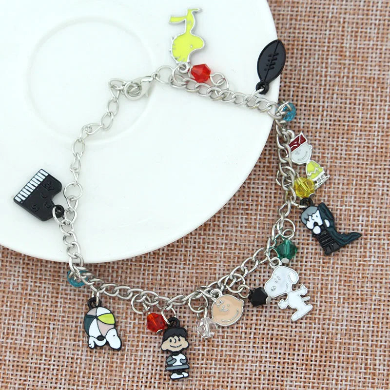 Snoopy Charlie Brown Woodstock Cartoon Cute Alloy Drip Oil Multi Combination Charm Bracelet Anime Toys For Girl Jewelry Gift