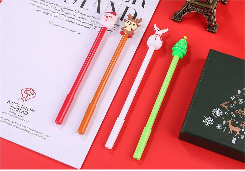 30Pcs/Lot Kawaii Christmas Gel Pen 0.5mm Black Ink Cute Christmas Tree Elk Santa Snowmen Neutral Pen School Stationary Kids Gift