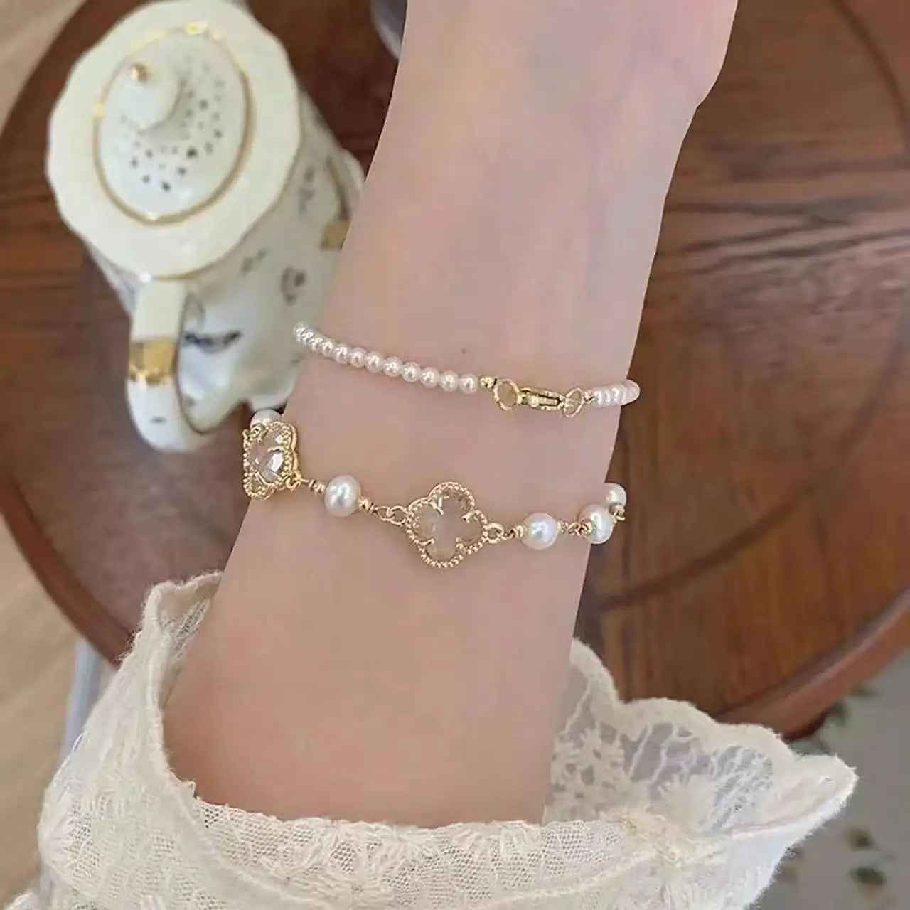 Gold Color Bracelet Set of Four Stainless Steel Sequins Rhinestone Bracelet Combination for Women Chain Bracelet Jewelry Gifts