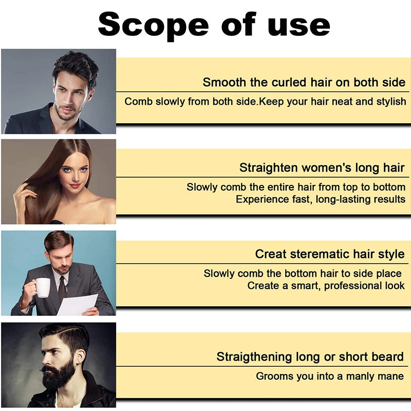 2023 New Hair Straightener Electric Negative Ion Heating Comb Men's Beard Hair Straightening Brush Dry And Wet Use Quick Styler