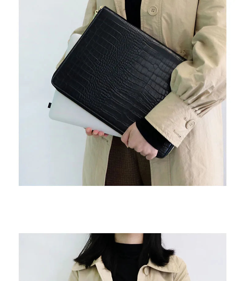 Free Customized Letters Laptop Bag For Macbook 13inch Computer Crocodile Pattern Pu Leather Briefcase Saffiano Travel Pouch