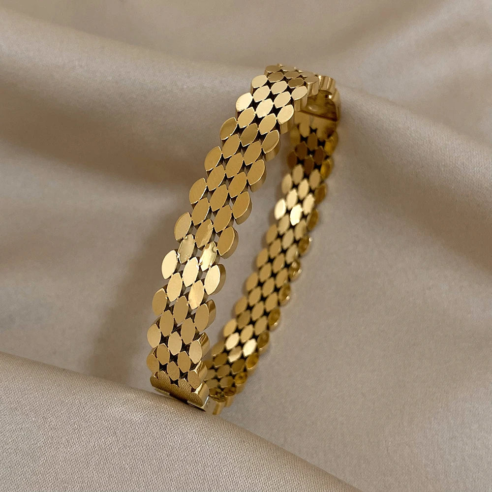 AENSOA 316L Stainless Steel High Quality Bubble Popcorn Shape Oval Bracelet Bangle Minimalist Metal Texture Rust Proof Jewelry