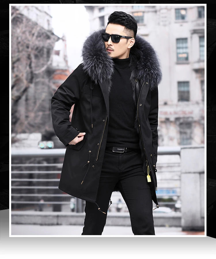 2023 New Parka Men Whole Mink Liner Winter New Fur Coat Mink-like Wool Mid-Length Leather Fur Coat