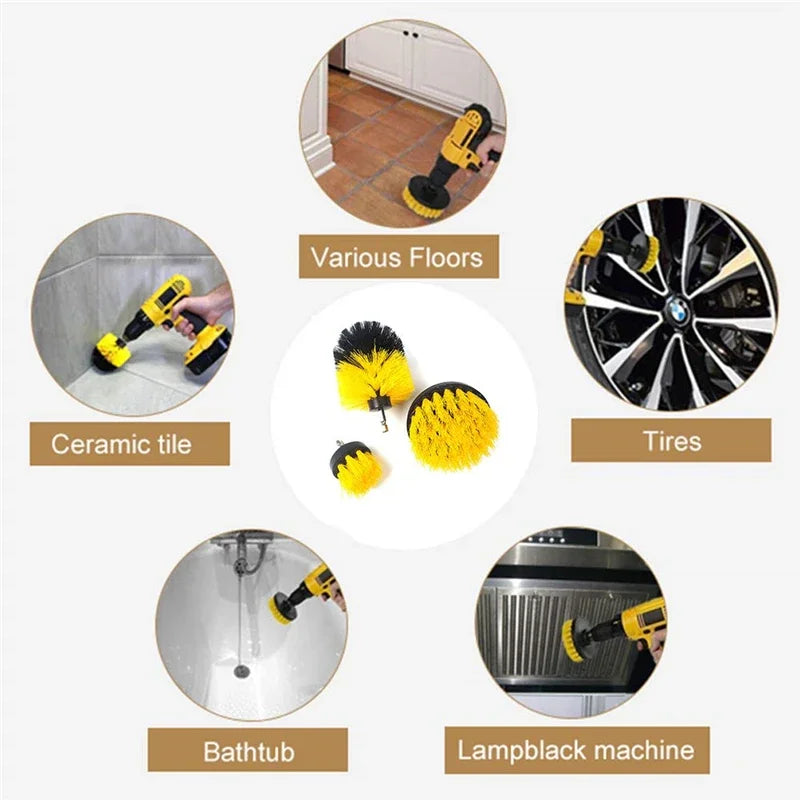 3/5Pcs Electric Drill-Brush Kit Power Scrubber Brush For Carpet Bathroom Surface Tub Furniture Shower Tile Tires Cleaning Tool