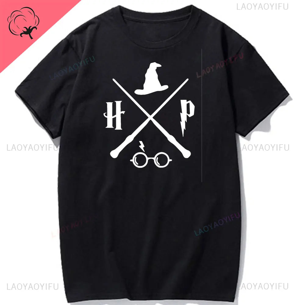 Wizard Hat Shirt Wizard Wand T Shirt HP Shirt Gift Short Sleeve Unisex Graphic Tees Mystical School Cotton Summer Fashion Tops