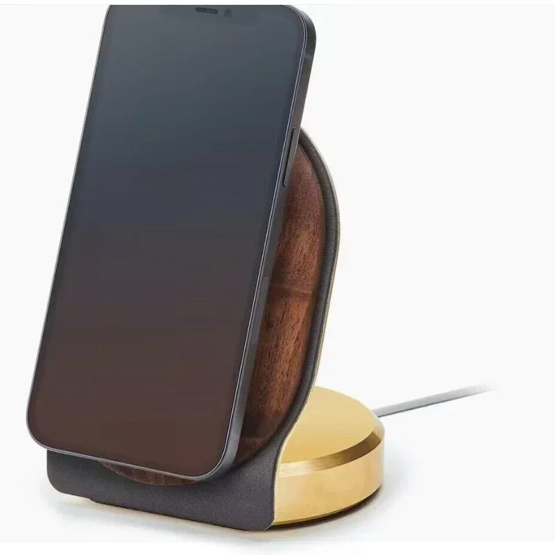 Simple Wireless Phone Charging Stand Natural Walnut Magnetic Stable Smooth Polished Safe to Touch Solid Durable Storage Rack