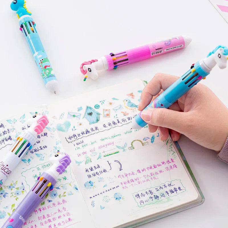 10 Colors Cute Cartoon Ballpoint Pen Dinosaur Kawaii Multicolor Gel Pen For Writing School Supplies Stationery Office Accessoris