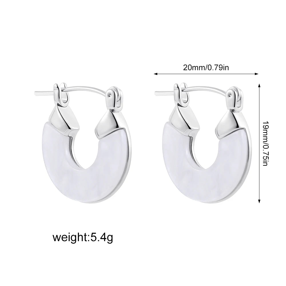 White Shell Stainless Steel Gold Plated Small Hoop Earrings for Women Simple Round Circle Ear Buckle Hoops Elegant Charm Jewelry