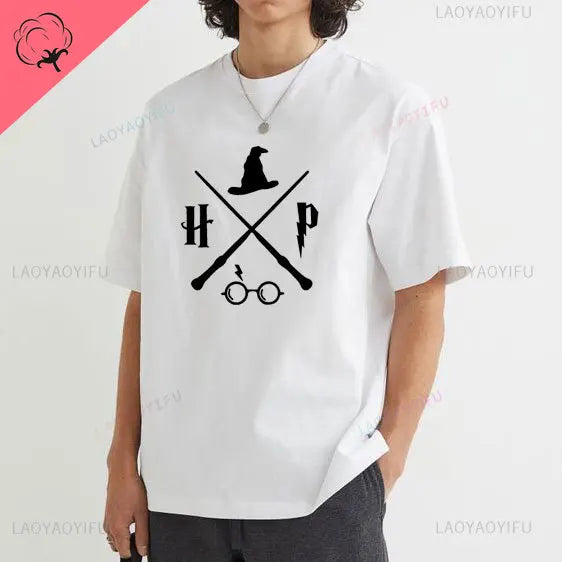 Wizard Hat Shirt Wizard Wand T Shirt HP Shirt Gift Short Sleeve Unisex Graphic Tees Mystical School Cotton Summer Fashion Tops