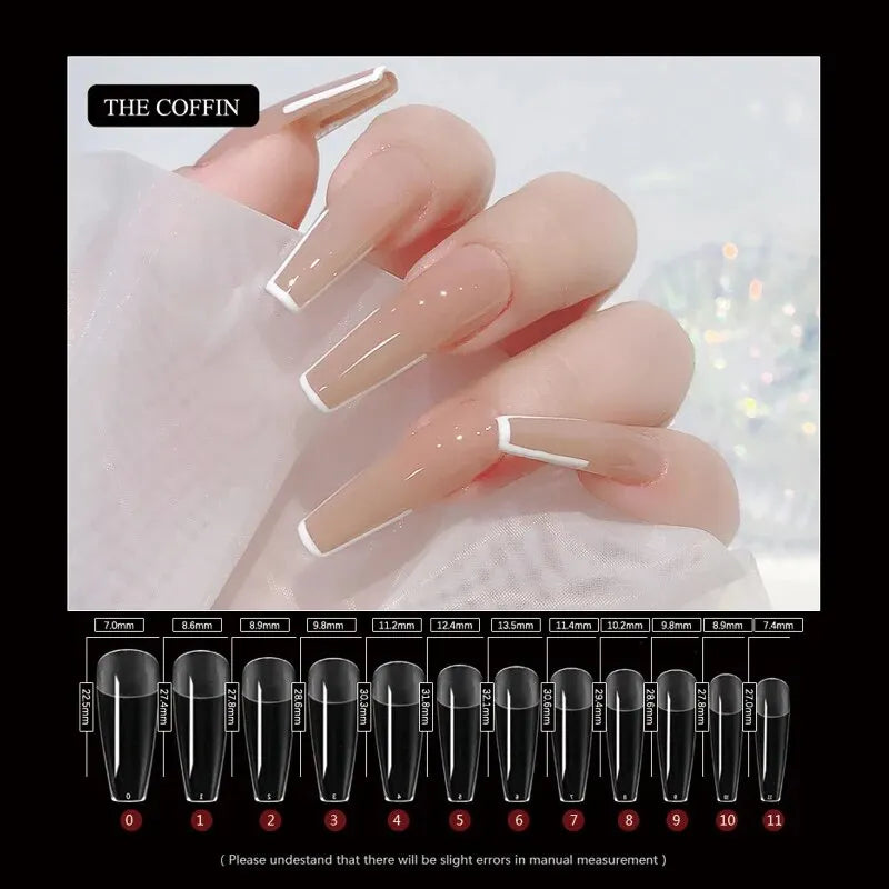 120Pcs False Nails Semi-Frosted Clear Coffin Fake Nail Tips Press on Nails Soak Off Full Cover Nail Capsule For Extension