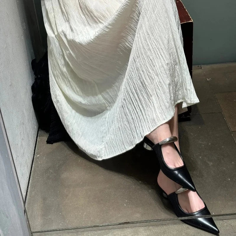 Thick Heel Women Mules Slippers Shoes Fashion Shallow Metal Decoration Slides Spring Autumn Outdoor Party Dress Shoes