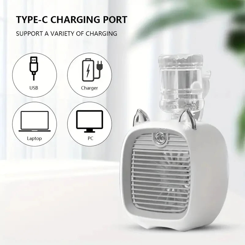 USB charging mini air conditioning fan electric fan desktop spray 1200mAh three gear air conditioning water-cooling fan