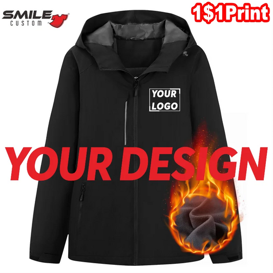 Winter Fleece Warm Jacket Custom Print Logo Quality Zipper Windproof Hoodie Embroidery Outdoor Men And Women Casual Trench Coat